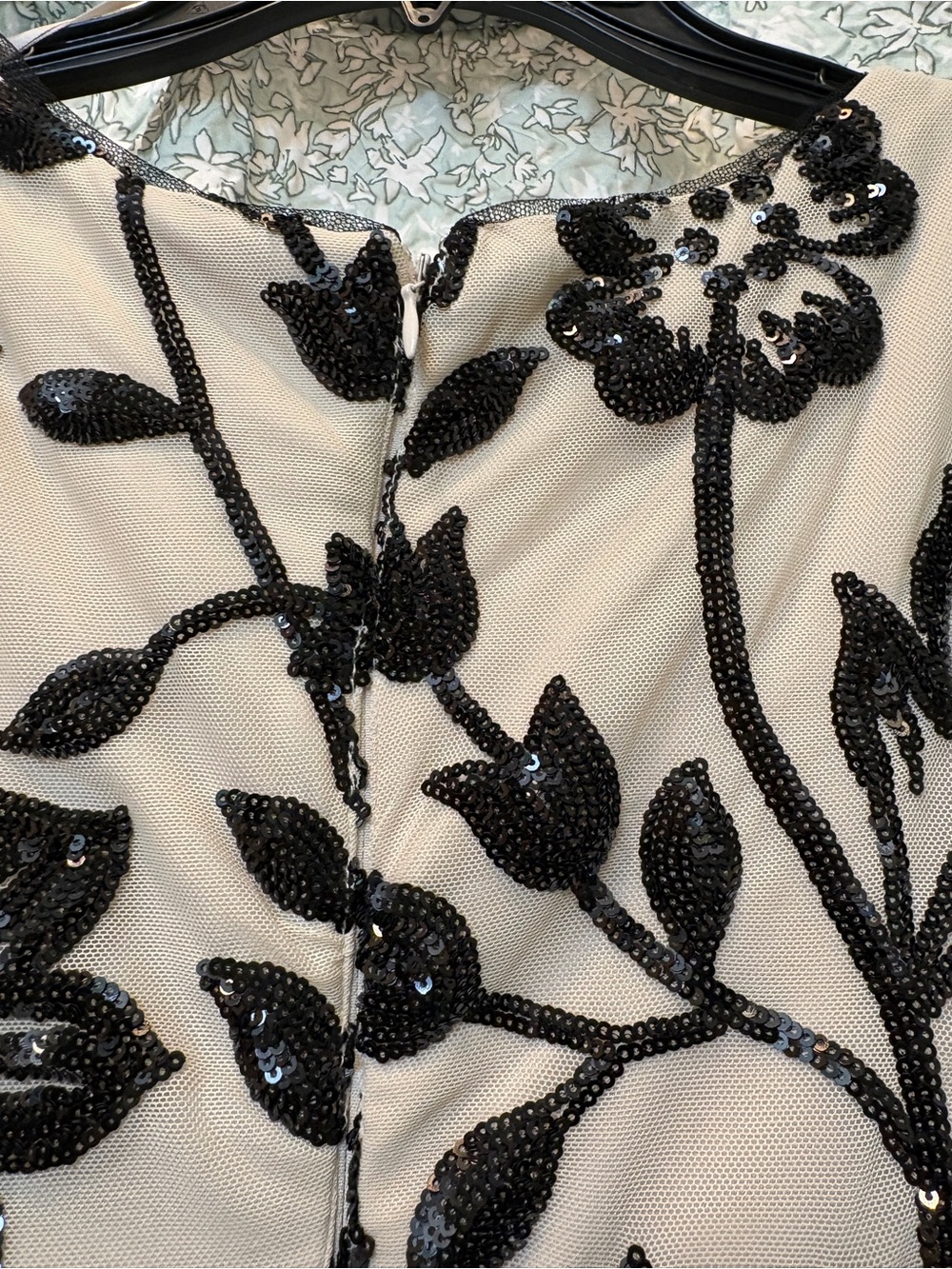 R&M Richards Cream Dress with Black Sequin Floral Embroidery and Satin Sash - Picture 5 of 9